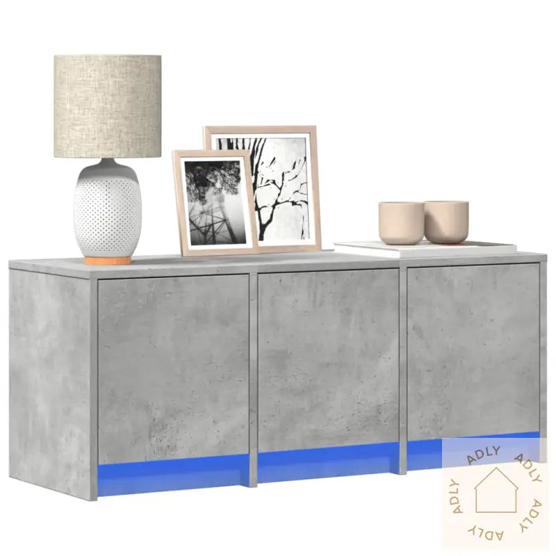 Tv-Benk Med Led Betonggrå 97X34X40 Cm Konstruert Tre