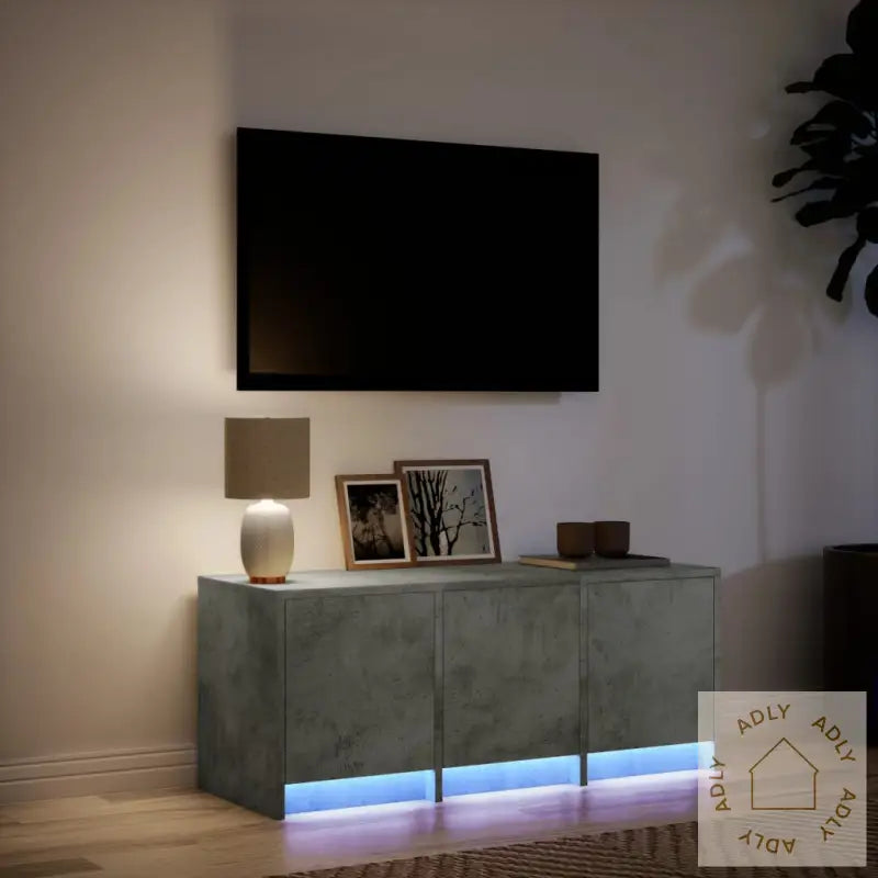 Tv-Benk Med Led Betonggrå 97X34X40 Cm Konstruert Tre