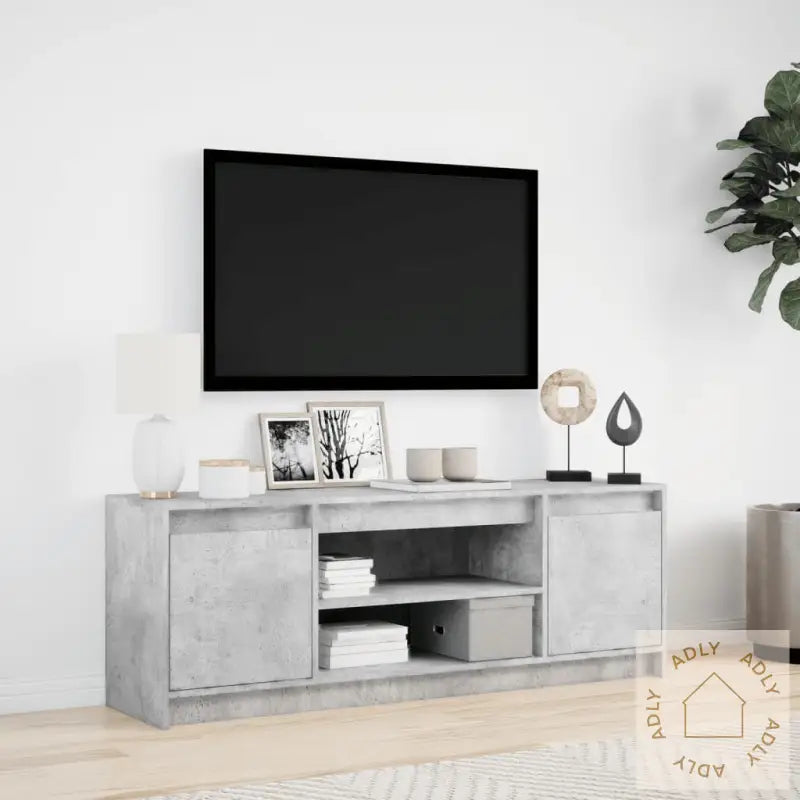 Tv-Benk Med Led Betonggrå 139,5X34X50 Cm Konstruert Tre