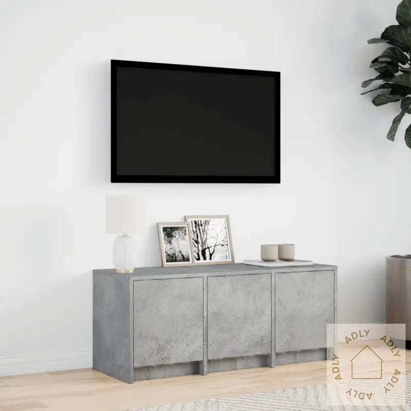 Tv-Benk Med Led Betonggrå 97X34X40 Cm Konstruert Tre