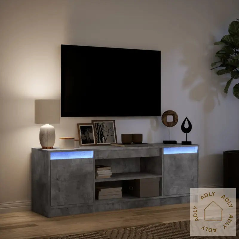 Tv-Benk Med Led Betonggrå 139,5X34X50 Cm Konstruert Tre