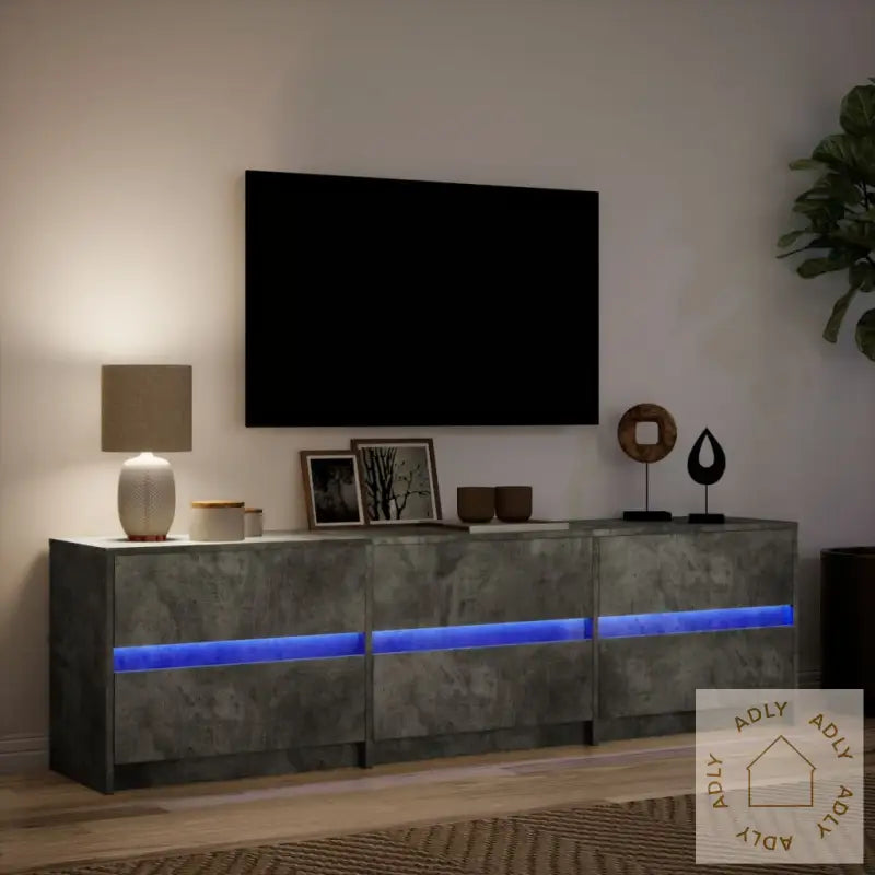 Tv-Benk Med Led Betonggrå 180X34X50 Cm Konstruert Tre
