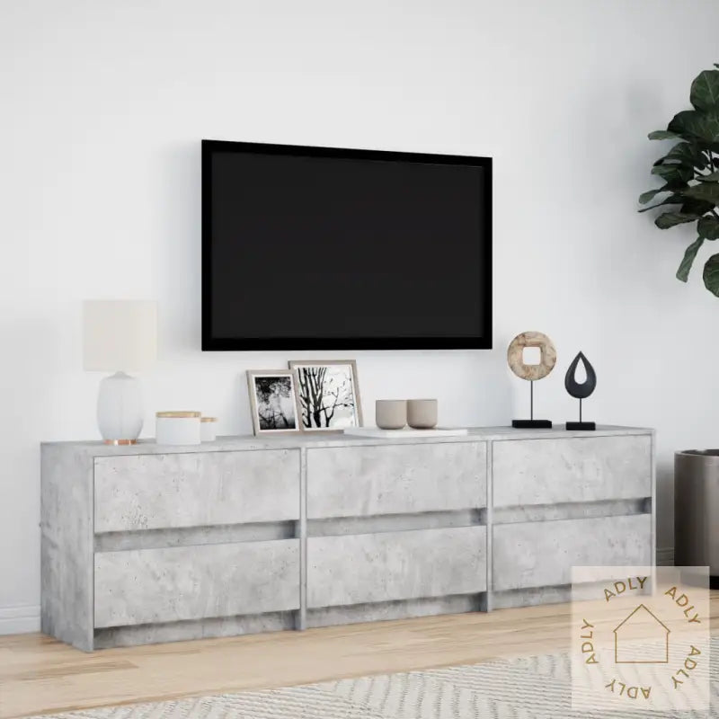 Tv-Benk Med Led Betonggrå 180X34X50 Cm Konstruert Tre