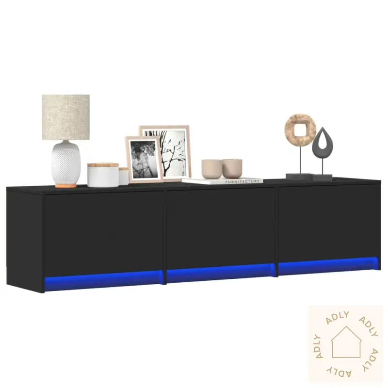 Tv-Benk Med Led Svart 165X34X40 Cm Konstruert Tre