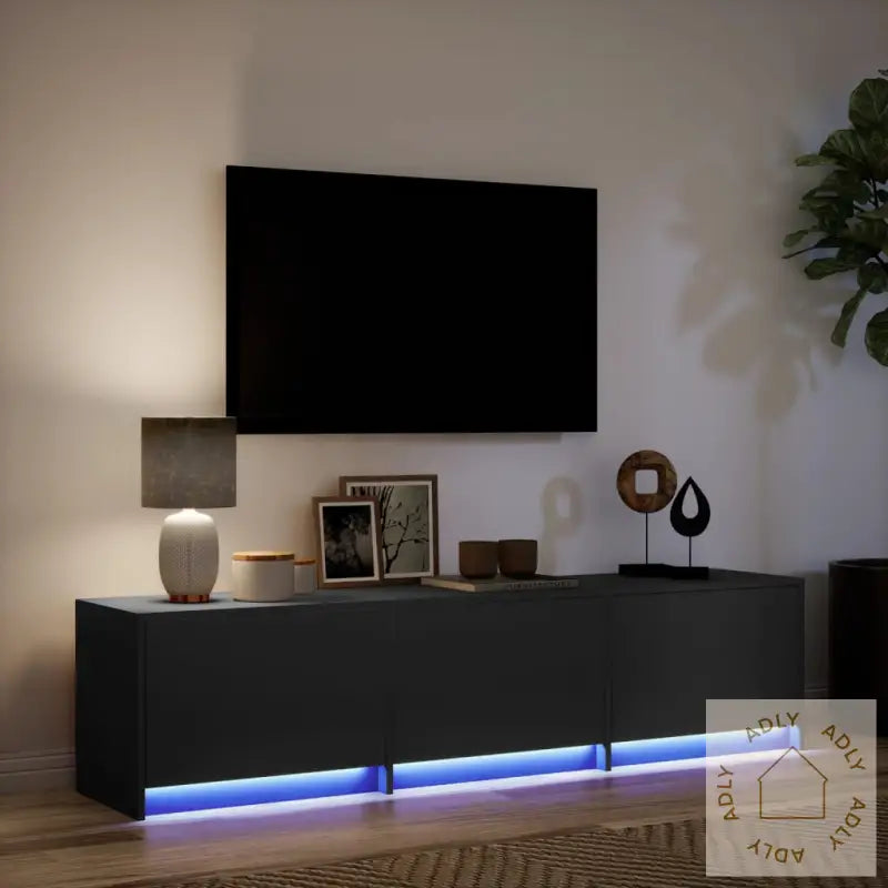 Tv-Benk Med Led Svart 165X34X40 Cm Konstruert Tre