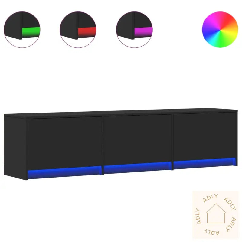 Tv-Benk Med Led Svart 165X34X40 Cm Konstruert Tre