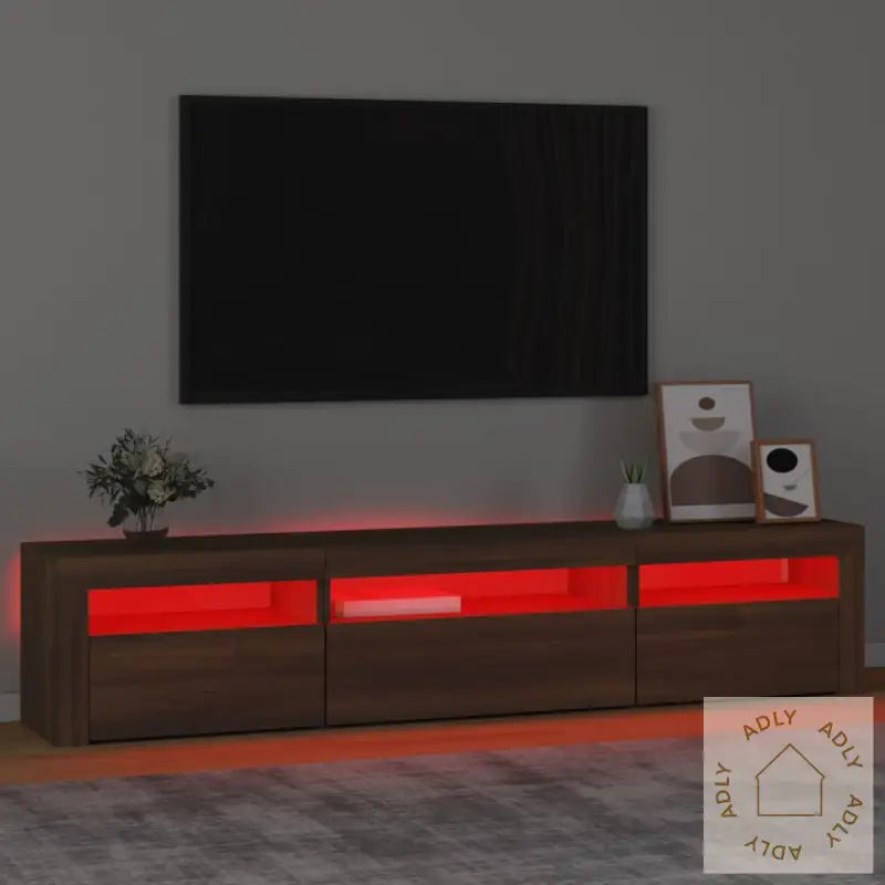 Tv-Benk Med Led-Lys Brun Eik 195 X 35 X 40 Cm