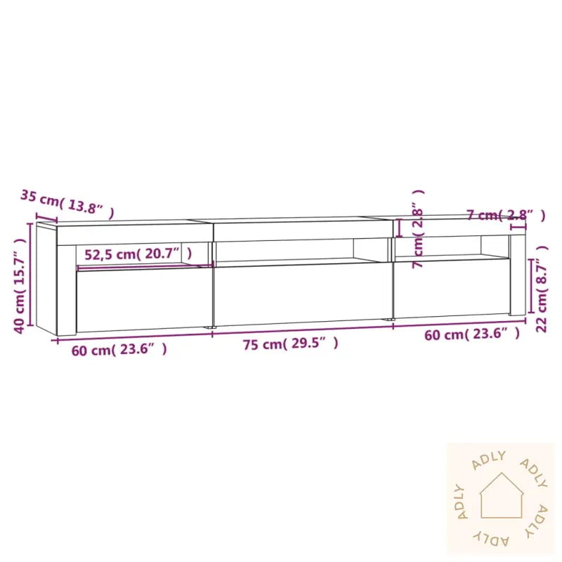 Tv-Benk Med Led-Lys Brun Eik 195 X 35 X 40 Cm