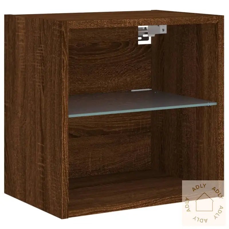 Veggmontert Nattbord Med Led-Lys Brun Eik