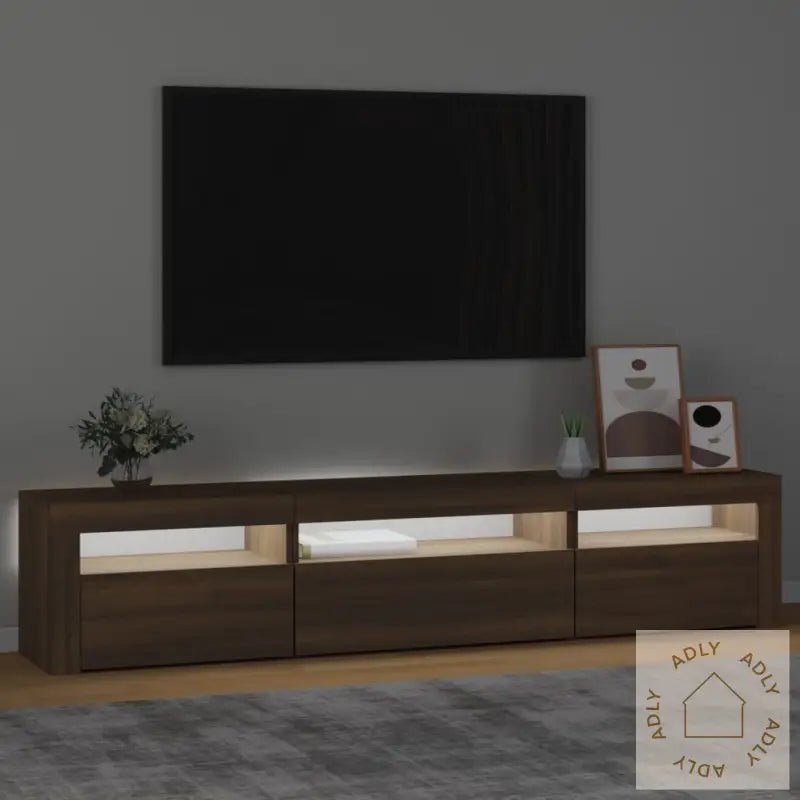 Tv-Benk Med Led-Lys Brun Eik 195 X 35 X 40 Cm