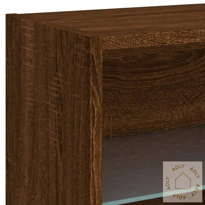 Veggmontert Nattbord Med Led-Lys Brun Eik