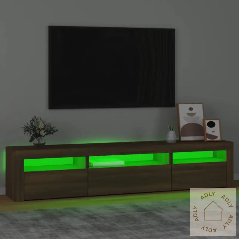 Tv-Benk Med Led-Lys Brun Eik 195 X 35 X 40 Cm