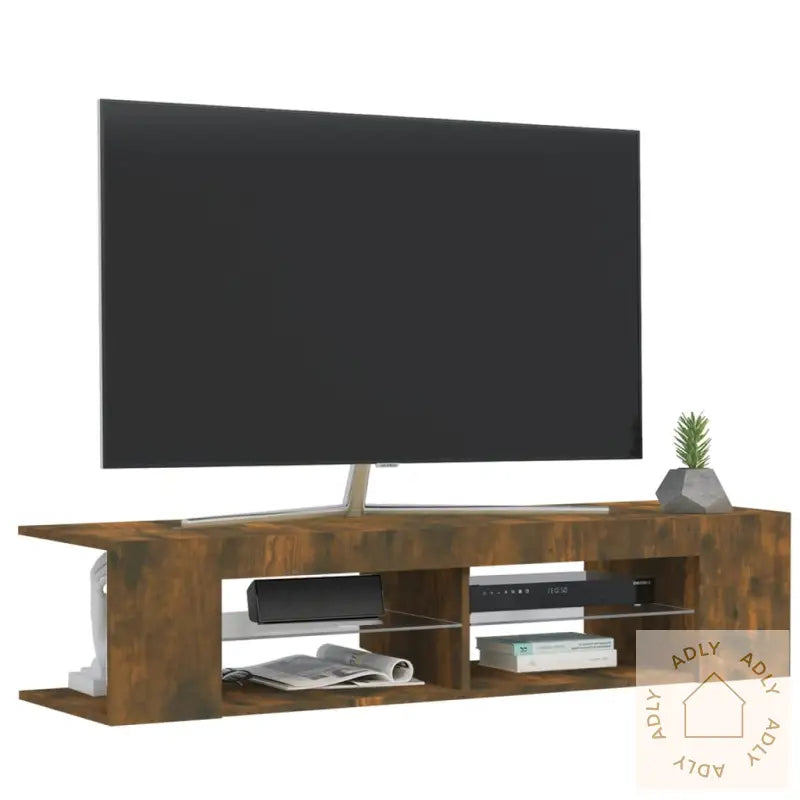 Tv-Benk Med Led-Lys Røkt Eik 135X39X30 Cm