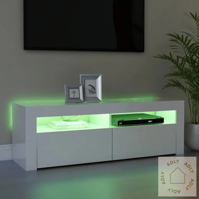 Tv-Benk Med Led-Lys Høyglans Hvit 120X35X40 Cm