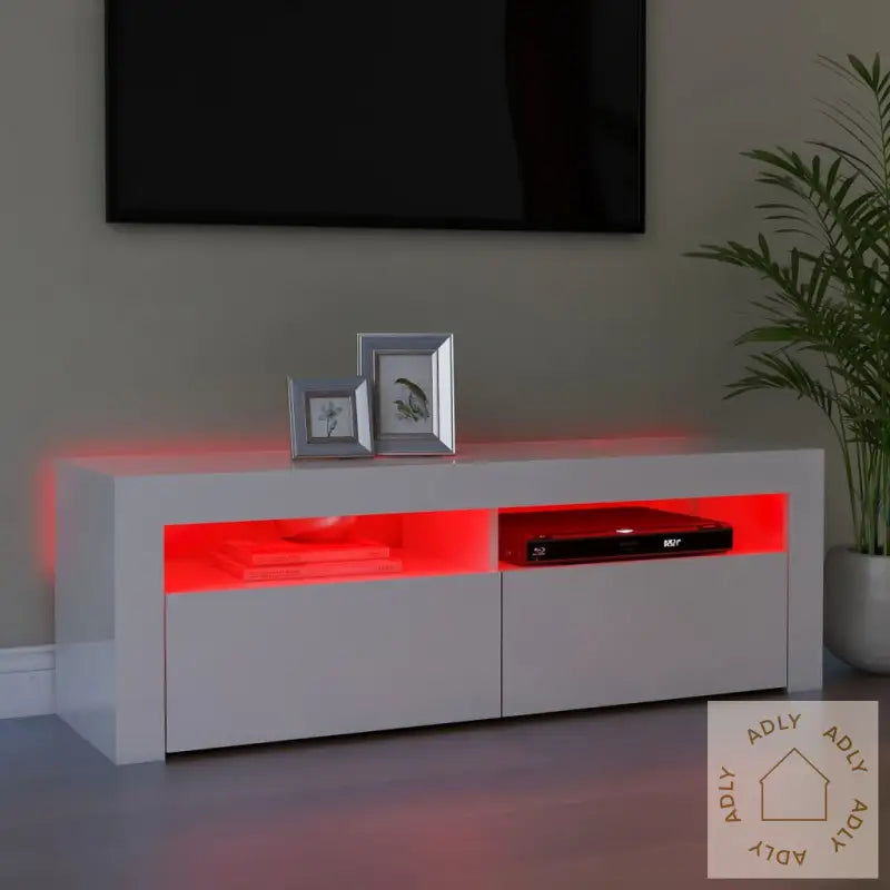 Tv-Benk Med Led-Lys Høyglans Hvit 120X35X40 Cm