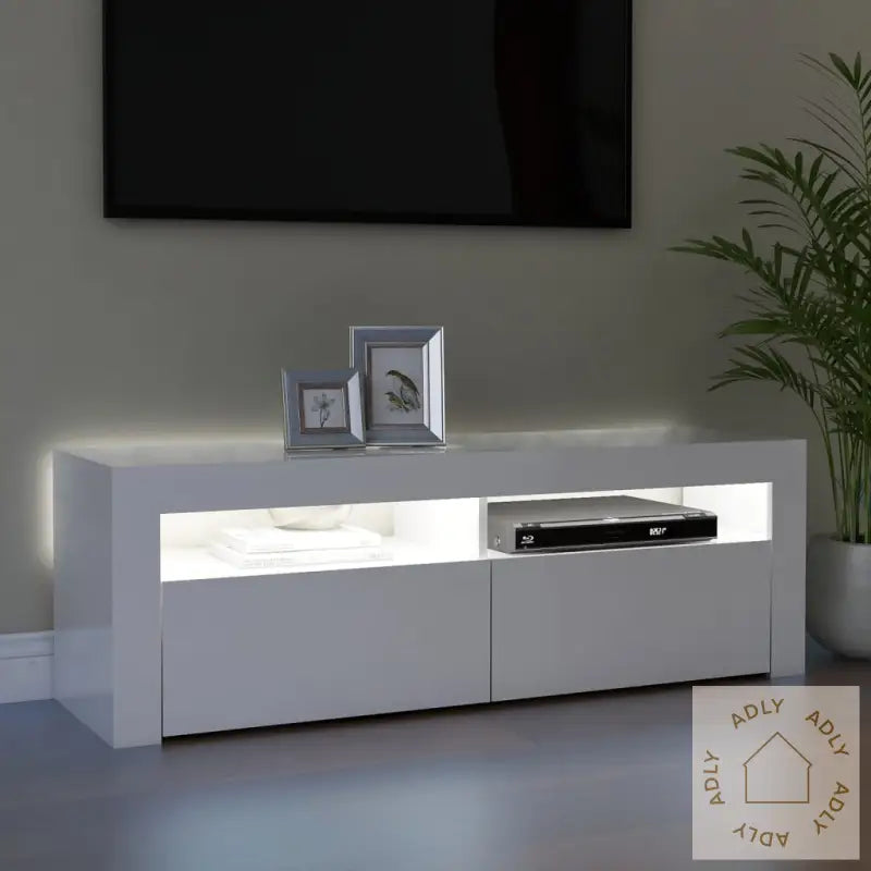 Tv-Benk Med Led-Lys Høyglans Hvit 120X35X40 Cm