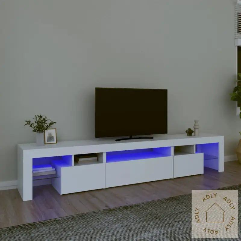 Tv-Benk Med Led-Lys Hvit 215X36,5X40 Cm