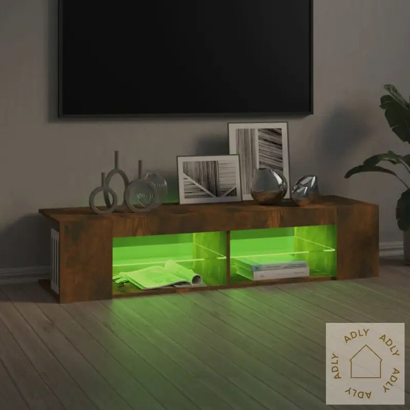 Tv-Benk Med Led-Lys Røkt Eik 135X39X30 Cm