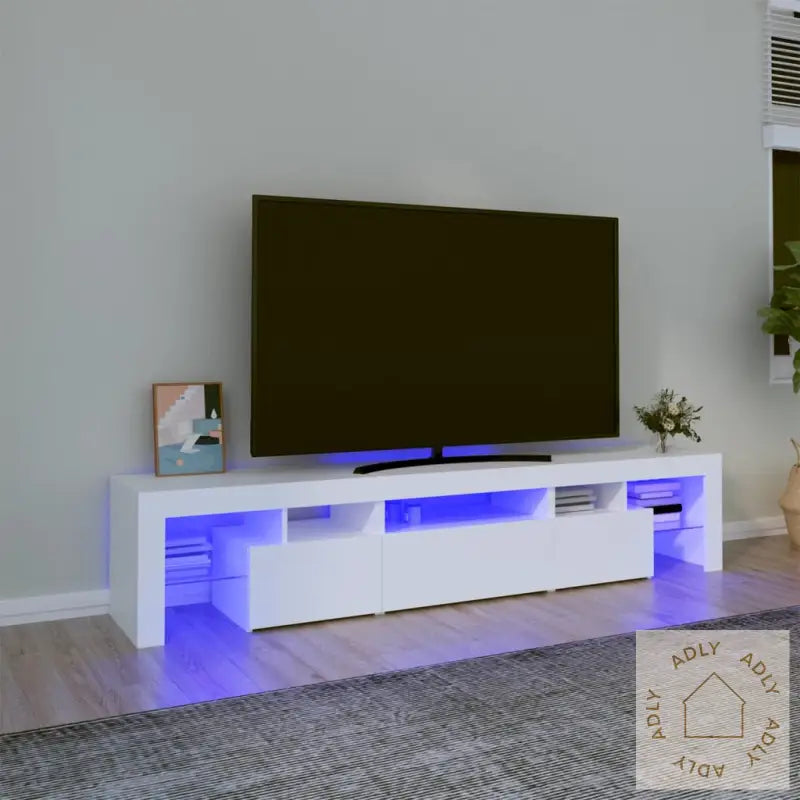 Tv-Benk Med Led-Lys Hvit 200X36,5X40 Cm