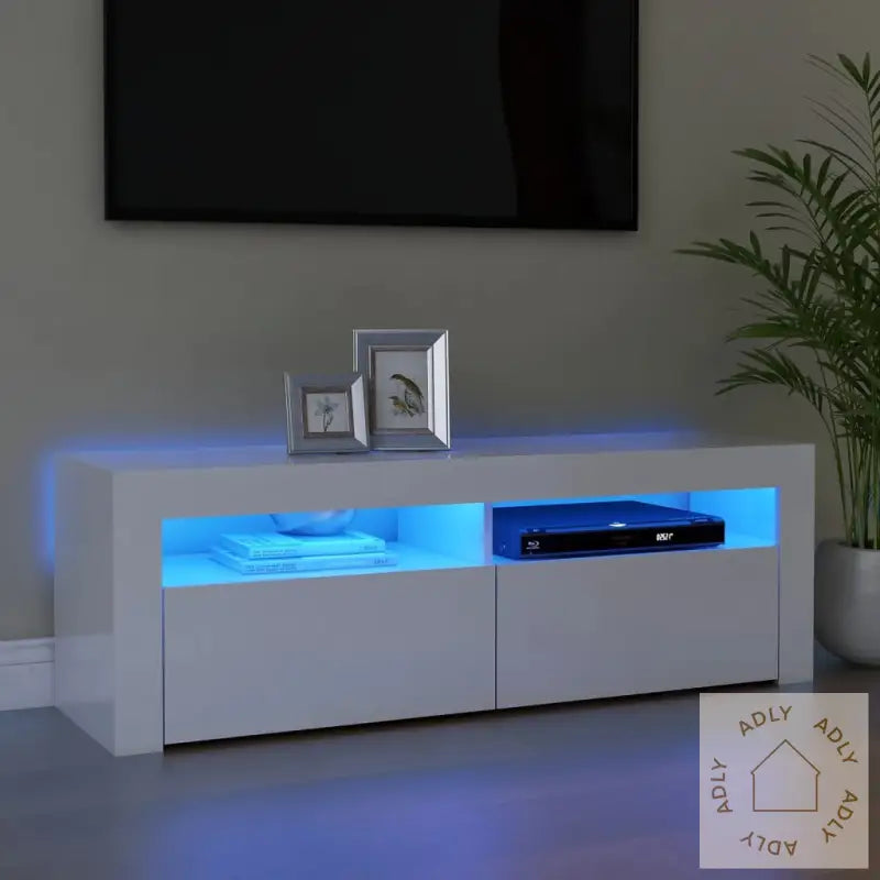 Tv-Benk Med Led-Lys Høyglans Hvit 120X35X40 Cm