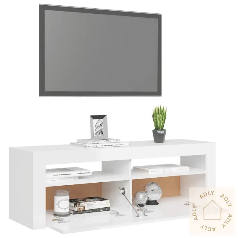 Tv-Benk Med Led-Lys Høyglans Hvit 120X35X40 Cm
