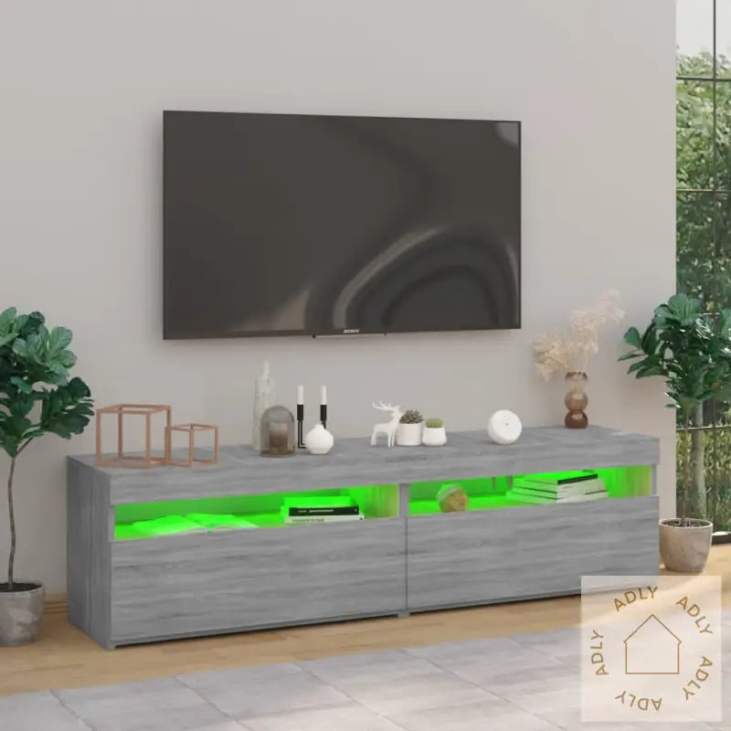 Tv-Benk Med Led-Lys 2 Stk Grå Sonoma 75X35X40 Cm