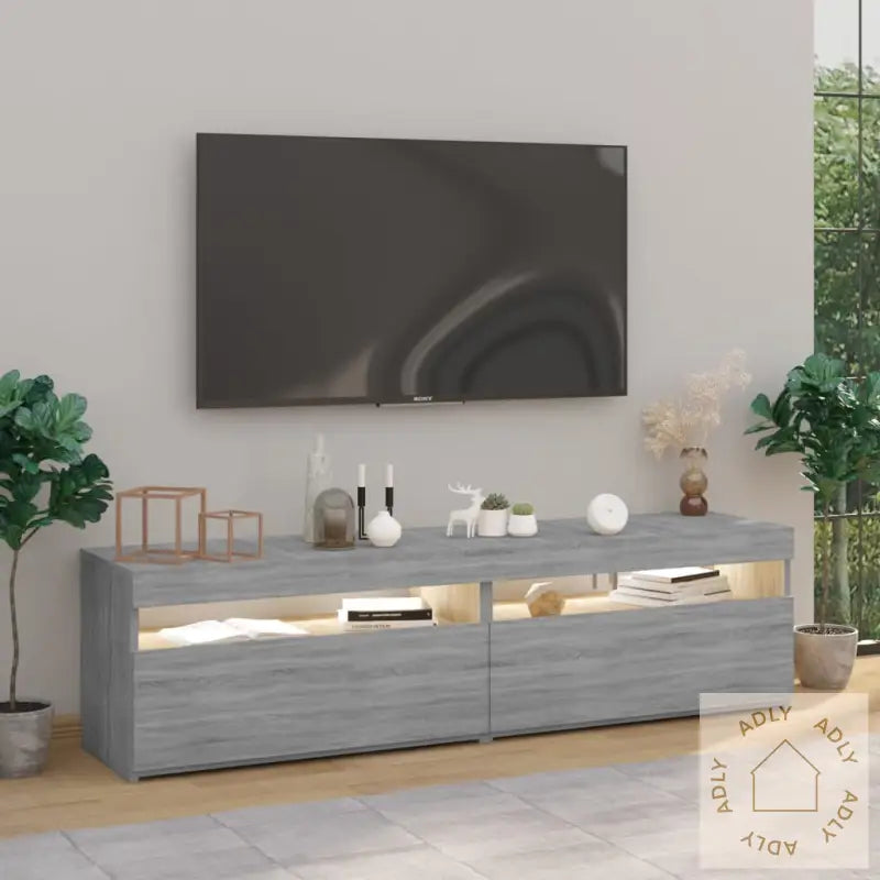Tv-Benk Med Led-Lys 2 Stk Grå Sonoma 75X35X40 Cm