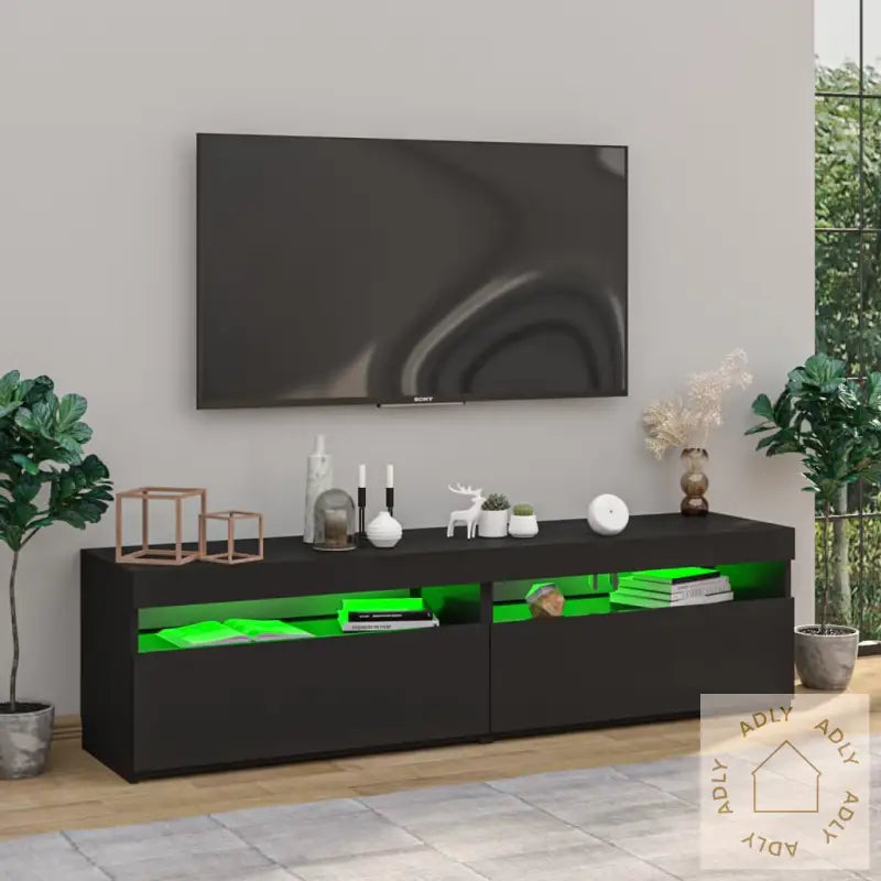 Tv-Benker 2 Stk Med Led-Lys Svart 75X35X40 Cm