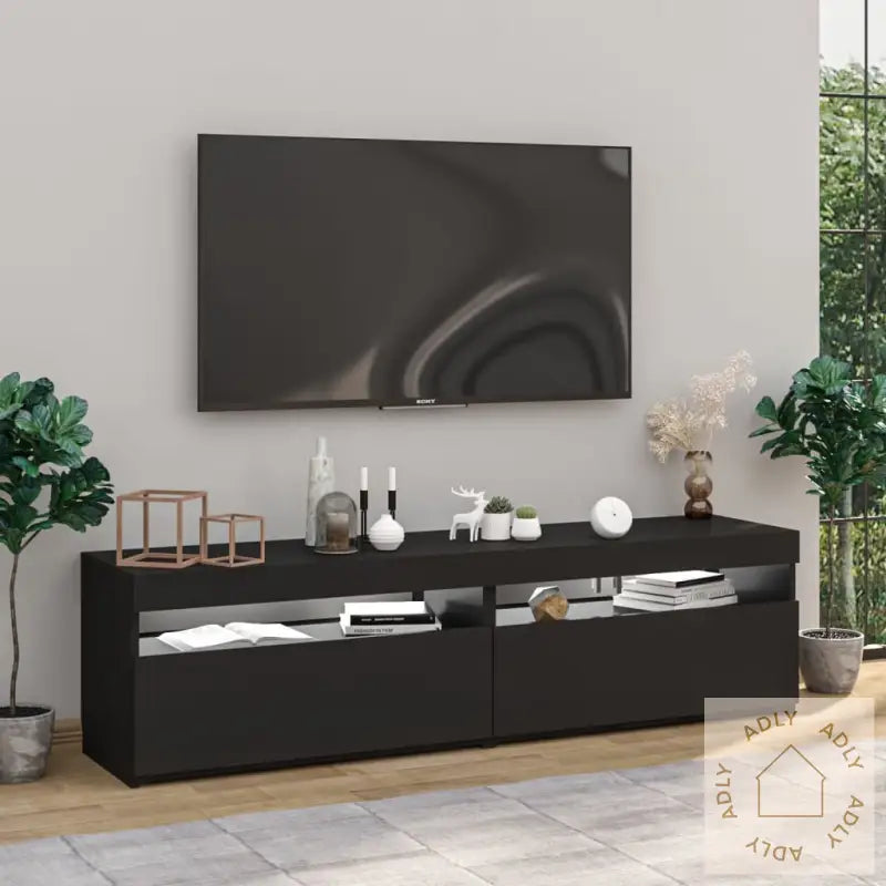 Tv-Benker 2 Stk Med Led-Lys Svart 75X35X40 Cm
