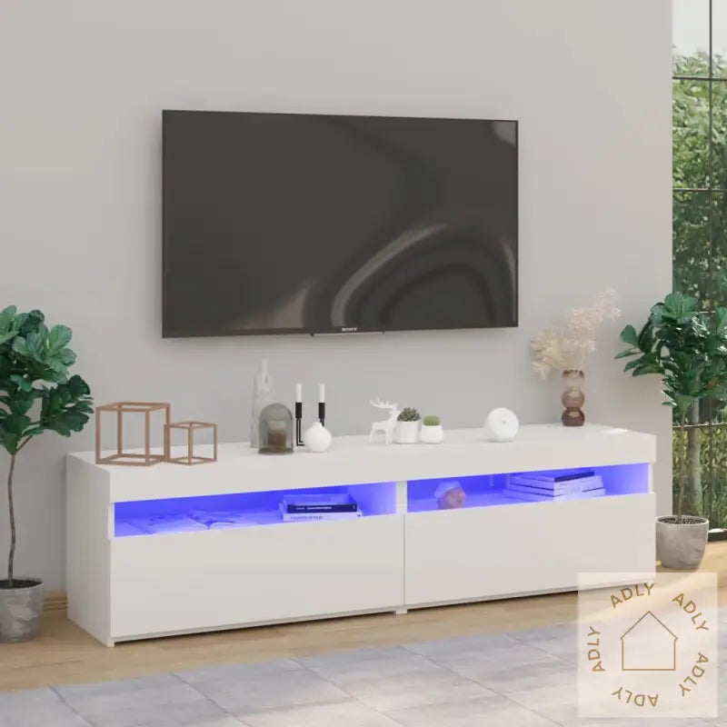Tv-Benker 2 Stk Med Led-Lys Hvit 75X35X40 Cm