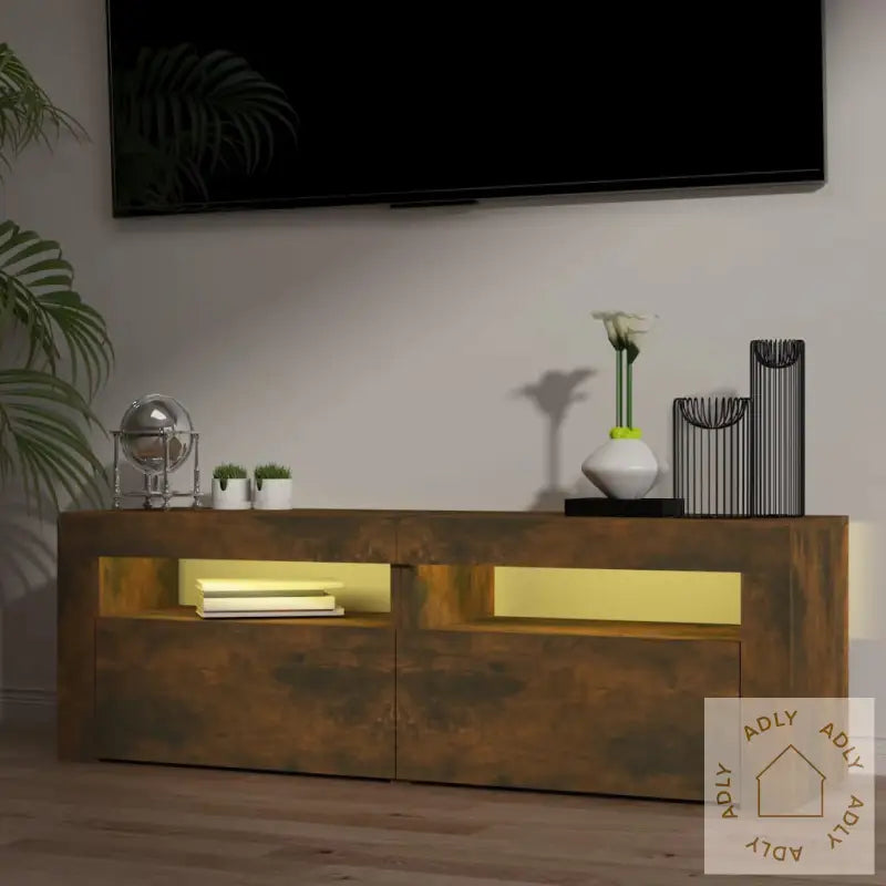 Tv-Benk Med Led-Lys Røkt Eik 120X35X40 Cm