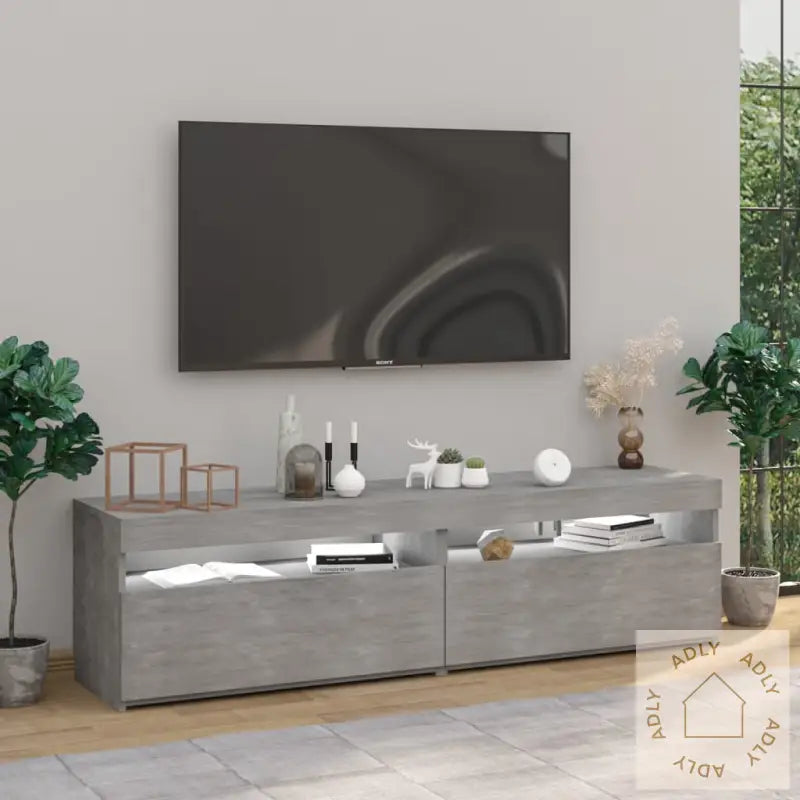 Tv-Benker 2 Stk Med Led-Lys Betonggrå 75X35X40 Cm