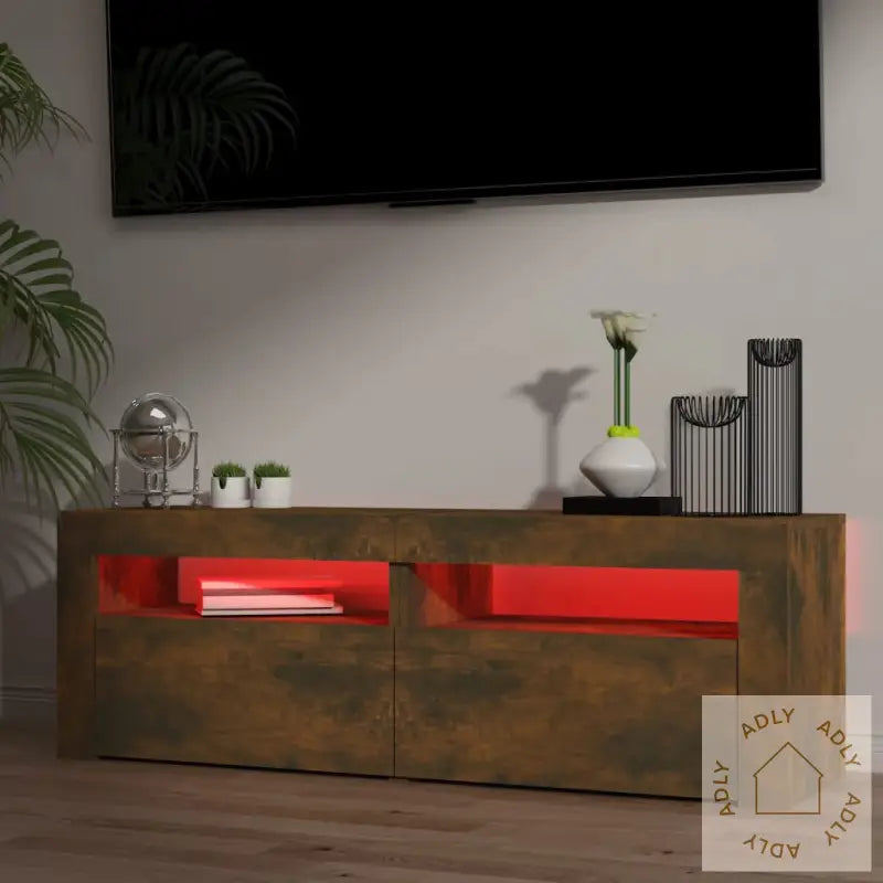 Tv-Benk Med Led-Lys Røkt Eik 120X35X40 Cm