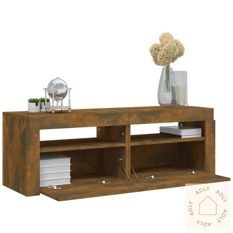 Tv-Benk Med Led-Lys Røkt Eik 120X35X40 Cm