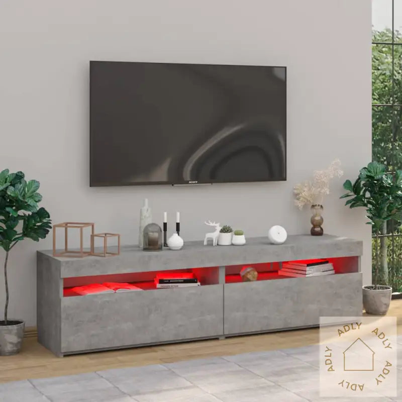 Tv-Benker 2 Stk Med Led-Lys Betonggrå 75X35X40 Cm