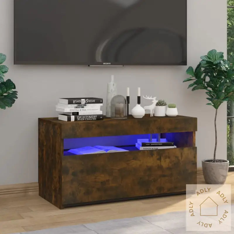 Tv-Benk Med Led-Lys Røkt Eik 75X35X40 Cm