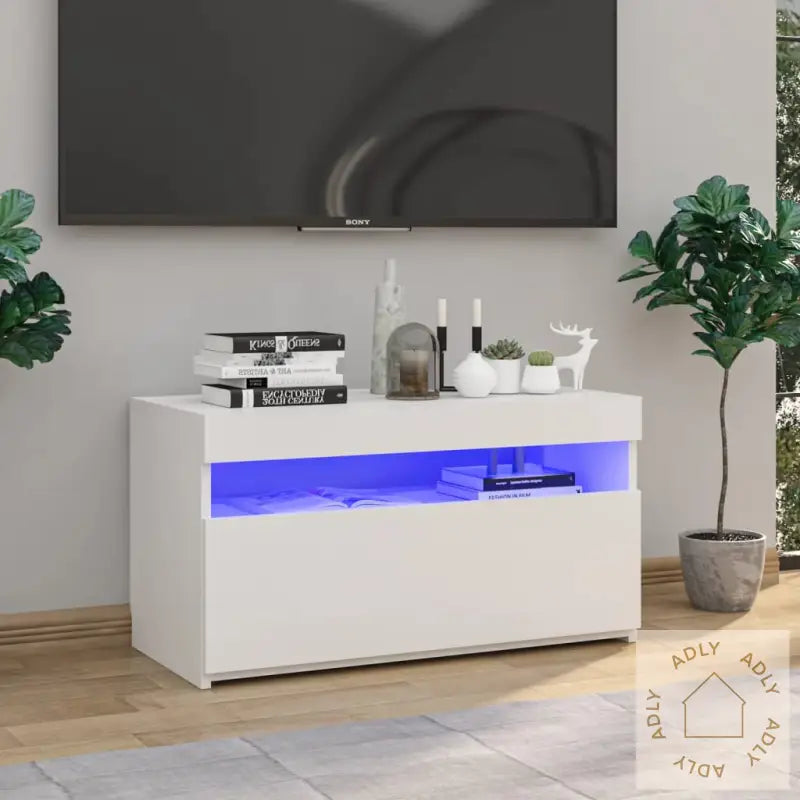 Tv-Benk Med Led-Lys Hvit 75X35X40 Cm