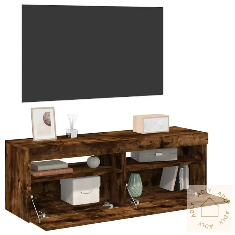 Tv-Benker 2 Stk Med Led-Lys Røkt Eik 60X35X40 Cm