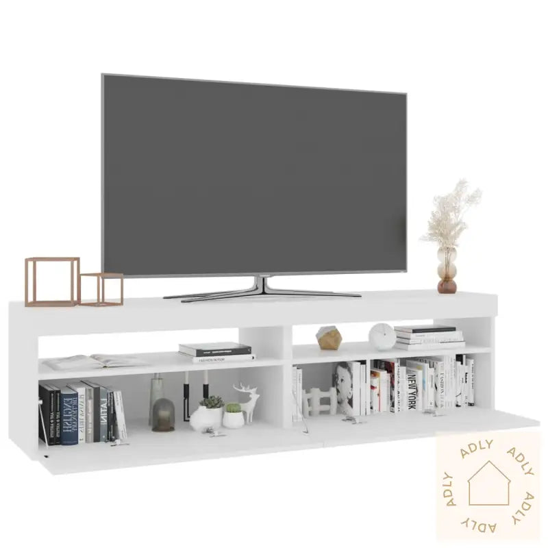 Tv-Benker 2 Stk Med Led-Lys Høyglans Hvit 75X35X40 Cm