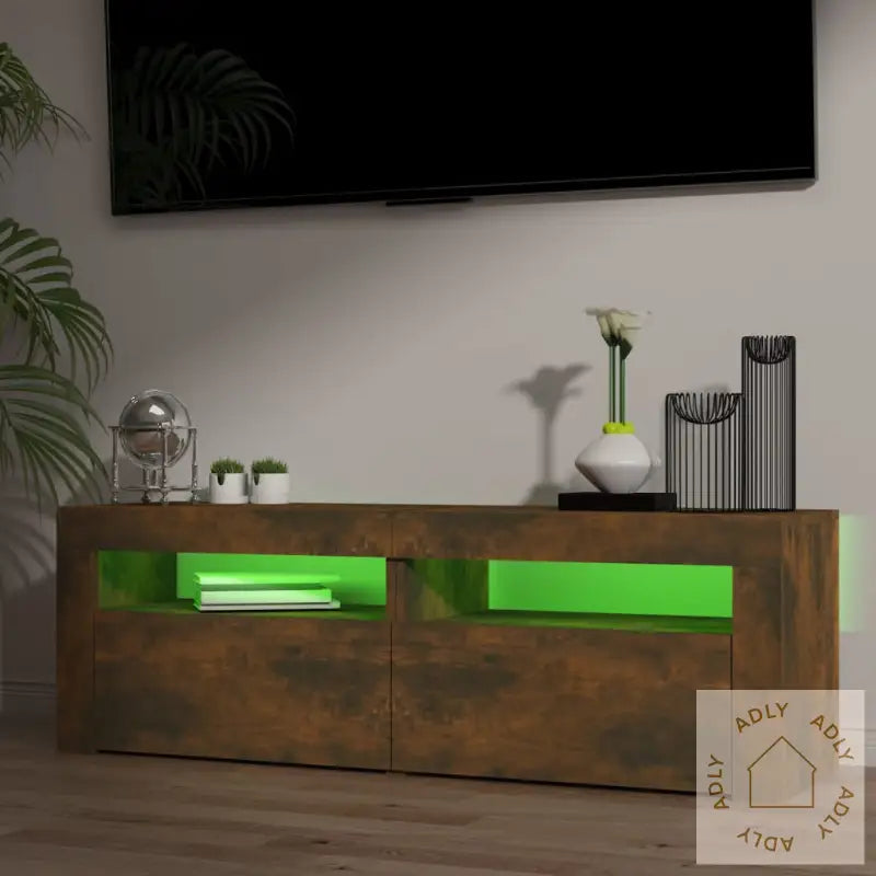 Tv-Benk Med Led-Lys Røkt Eik 120X35X40 Cm