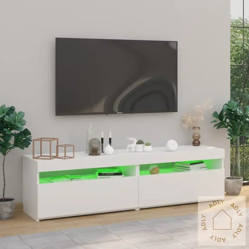 Tv-Benker 2 Stk Med Led-Lys Høyglans Hvit 75X35X40 Cm