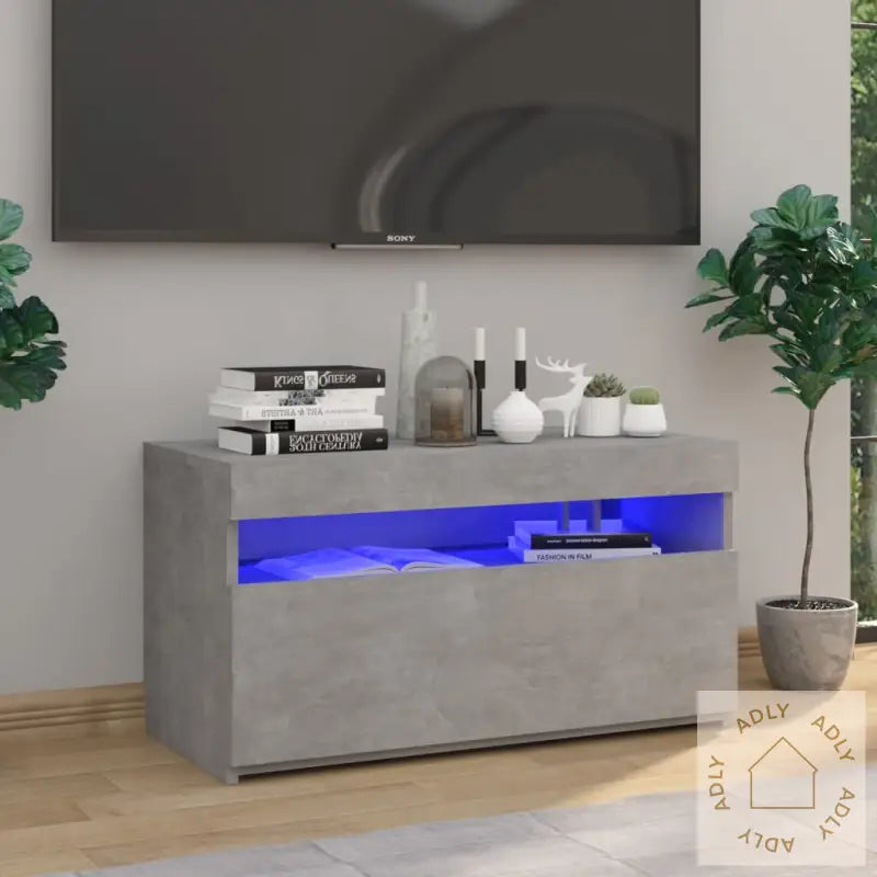 Tv-Benk Med Led-Lys Betonggrå 75X35X40 Cm