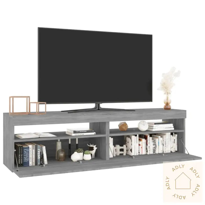 Tv-Benk Med Led-Lys 2 Stk Grå Sonoma 75X35X40 Cm