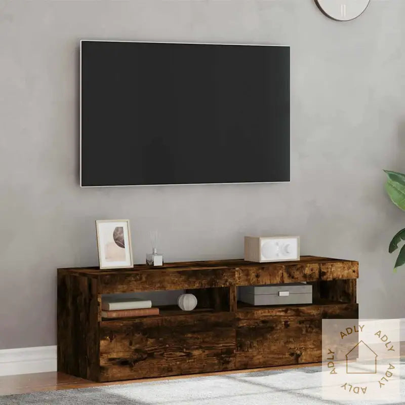 Tv-Benker 2 Stk Med Led-Lys Røkt Eik 60X35X40 Cm