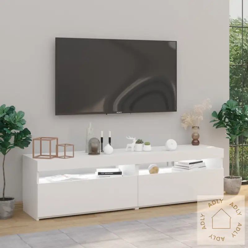 Tv-Benker 2 Stk Med Led-Lys Hvit 75X35X40 Cm