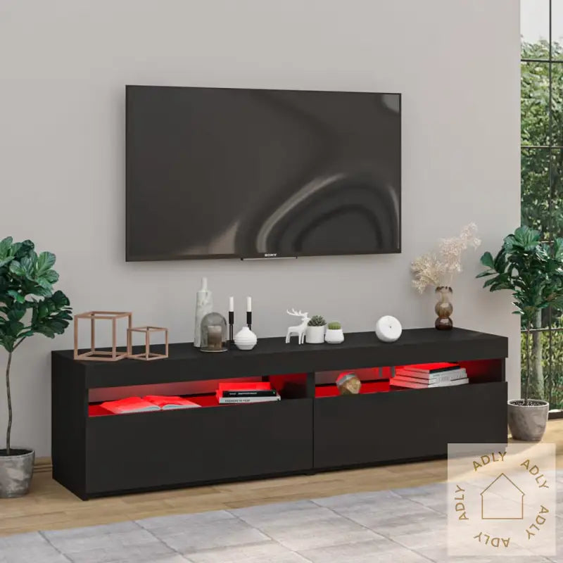 Tv-Benker 2 Stk Med Led-Lys Svart 75X35X40 Cm