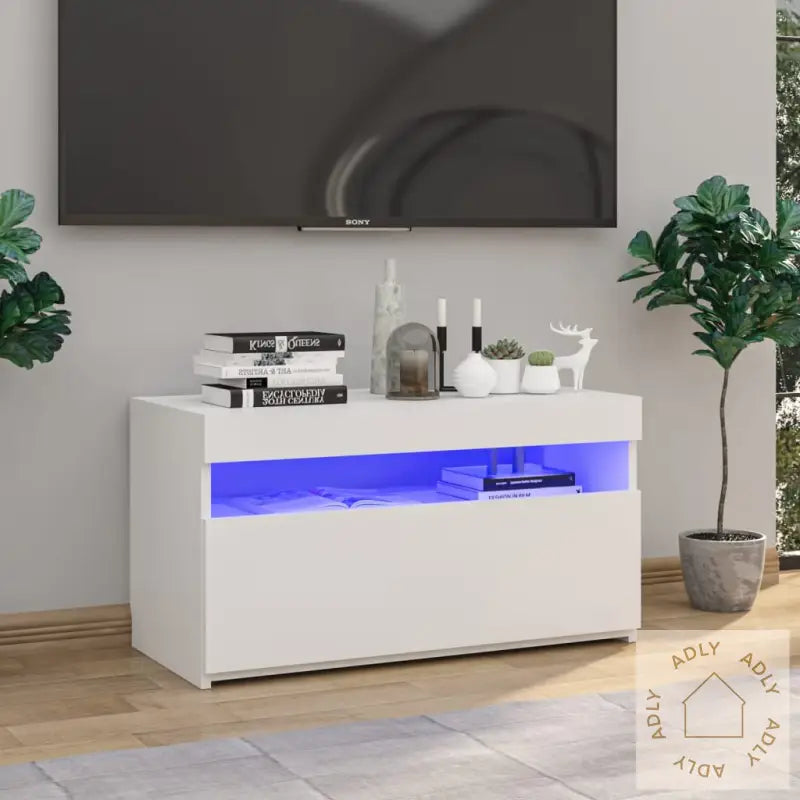Tv-Benk Med Led-Lys Høyglans Hvit 75X35X40 Cm