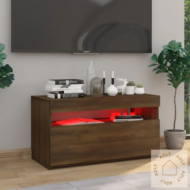 Tv-Benk Med Led-Lys Brun Eik 75X35X40 Cm