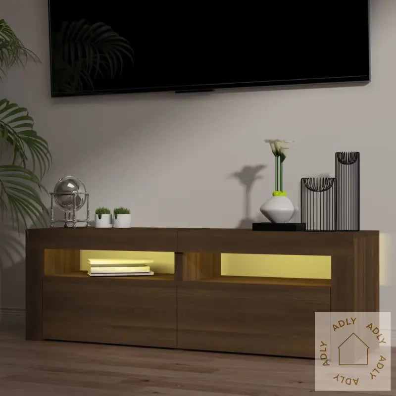Tv-Benk Med Led-Lys Brun Eik 120X35X40 Cm