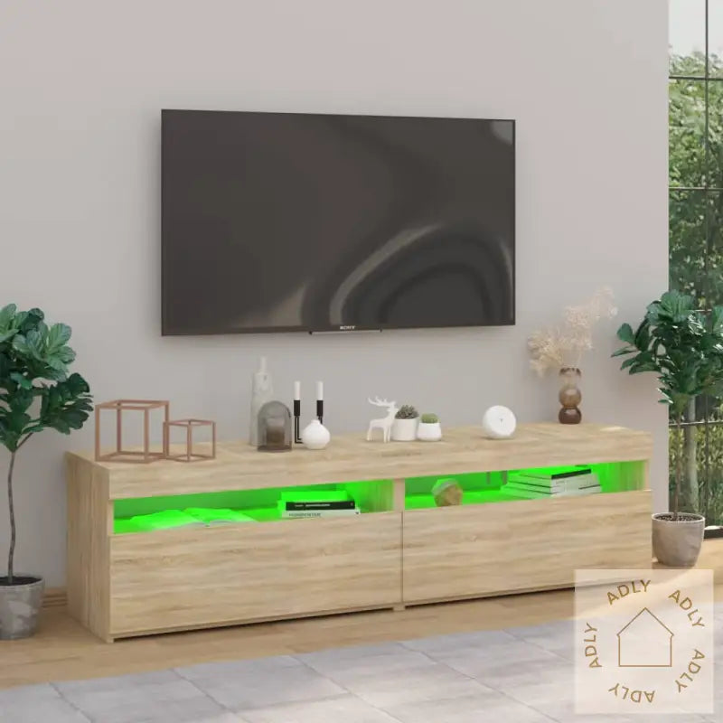 Tv-Benker 2 Stk Med Led-Lys Sonoma Eik 75X35X40 Cm